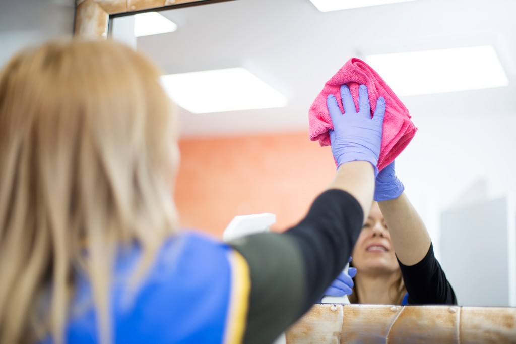Professionelle Spiegelreinigung mit Tuch und Spray
