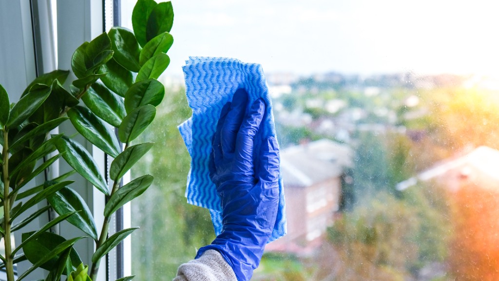 Professionelle Fensterreinigung mit Tuch und Handschuh